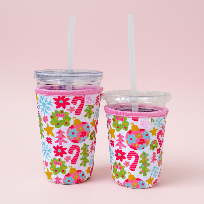 Coffee Cup Cover - Pink Christmas- Iced Drink Sleeve