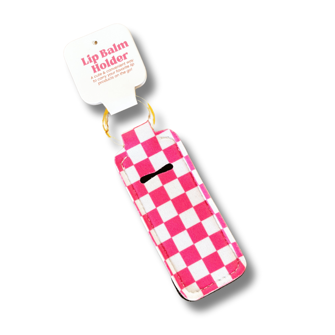 Lip Balm Keychain Holder - Pink Check