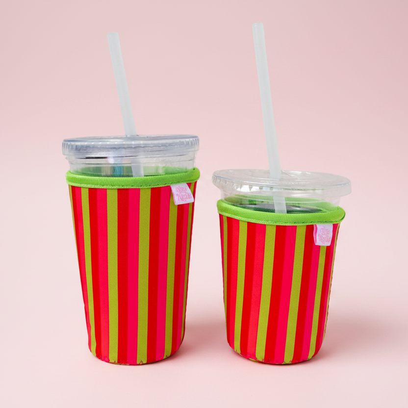 Coffee Cup Cover - Holiday Stripes - Iced Drink Sleeve