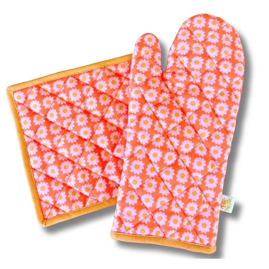 Oven Mitt + Pot holder Set - Boho Daisy