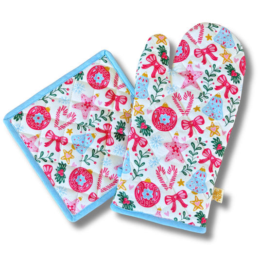 Oven Mitt + Pot holder Set - Vintage Christmas