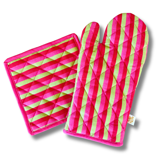 Oven Mitt + Pot holder Set - Holiday Stripes