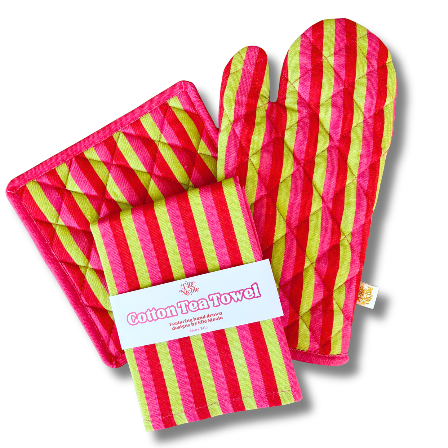 Oven Mitt + Pot holder Set - Holiday Stripes