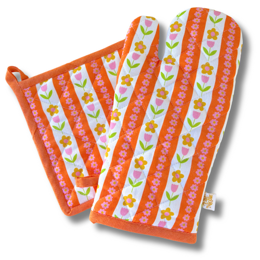 Oven Mitt + Pot holder Set - Tulip Stripes
