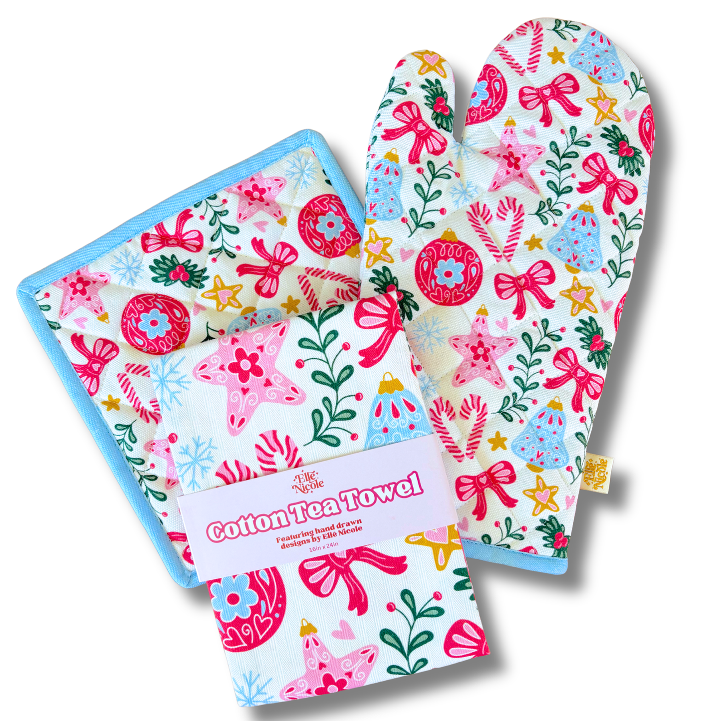 Oven Mitt + Pot holder Set - Vintage Christmas