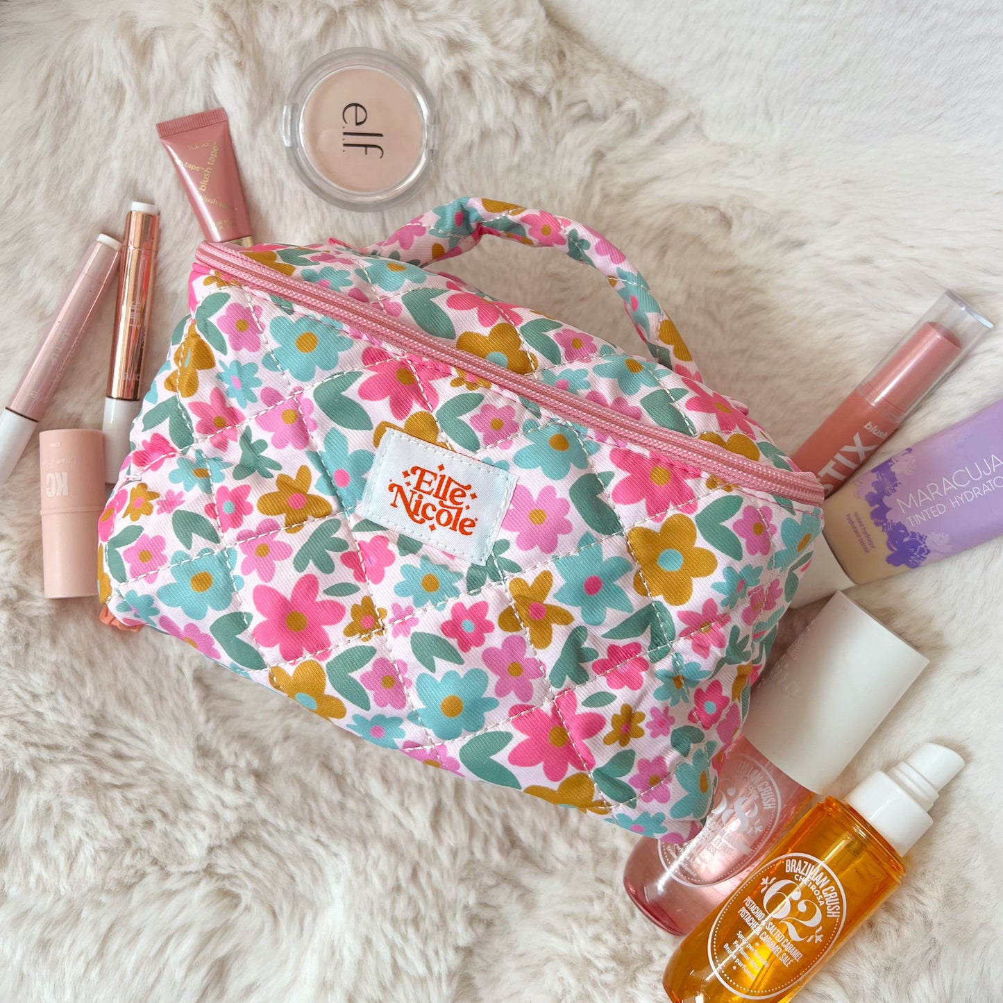 Quilted Handle Cosmetic Bag - Sage Bloom