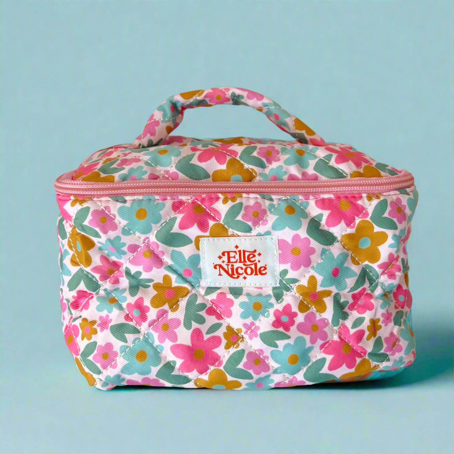 Quilted Handle Cosmetic Bag - Sage Bloom