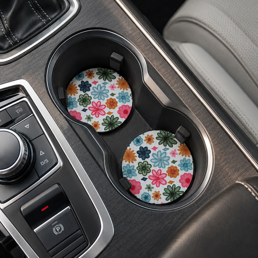 Car Cupholder Coasters - Brown Polka Dot