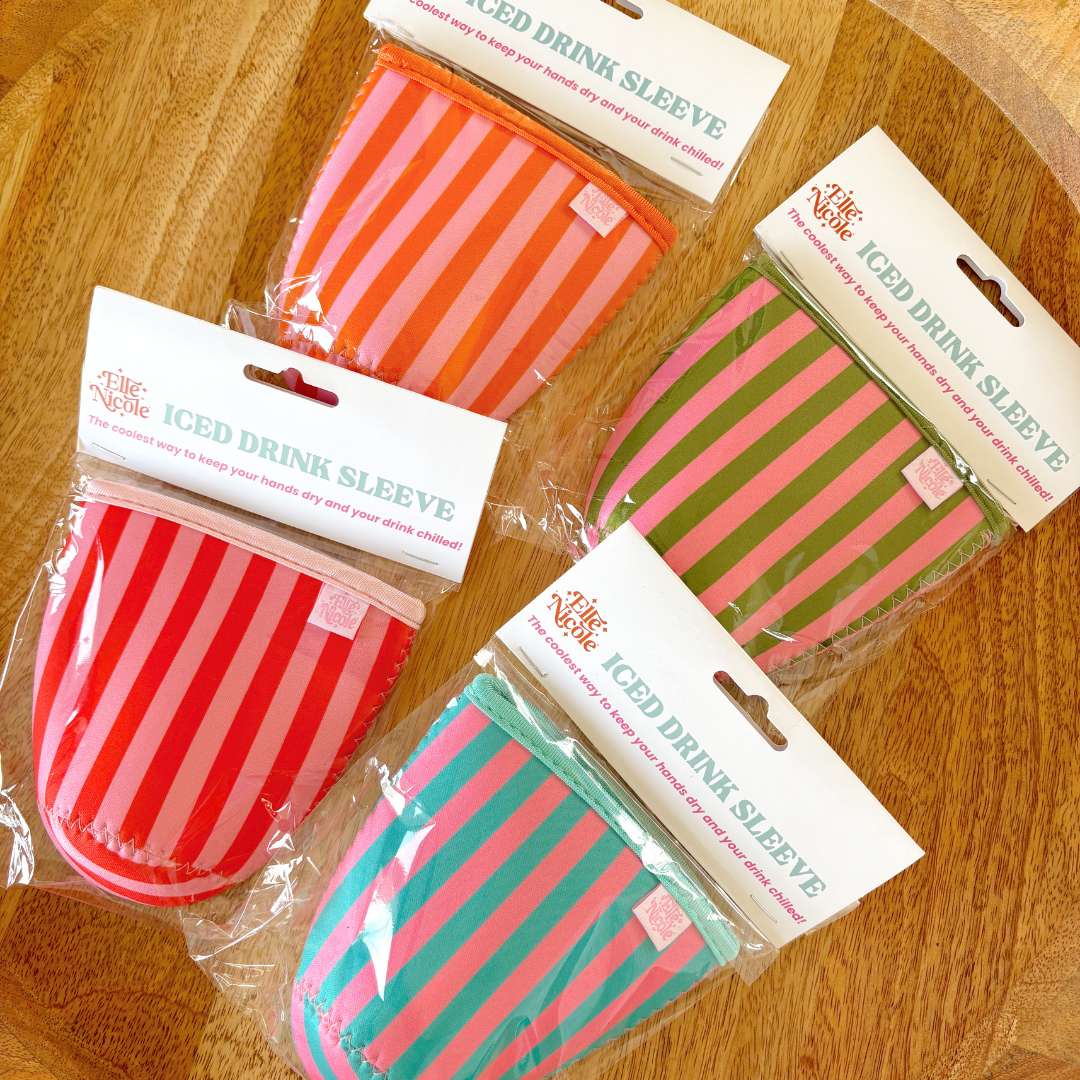 Coffee Cup Cover - Pink & Red - Iced Drink Sleeve