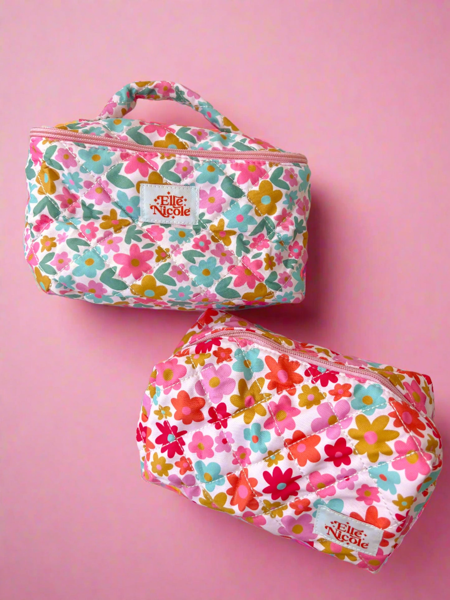 Quilted Handle Cosmetic Bag - Sage Bloom