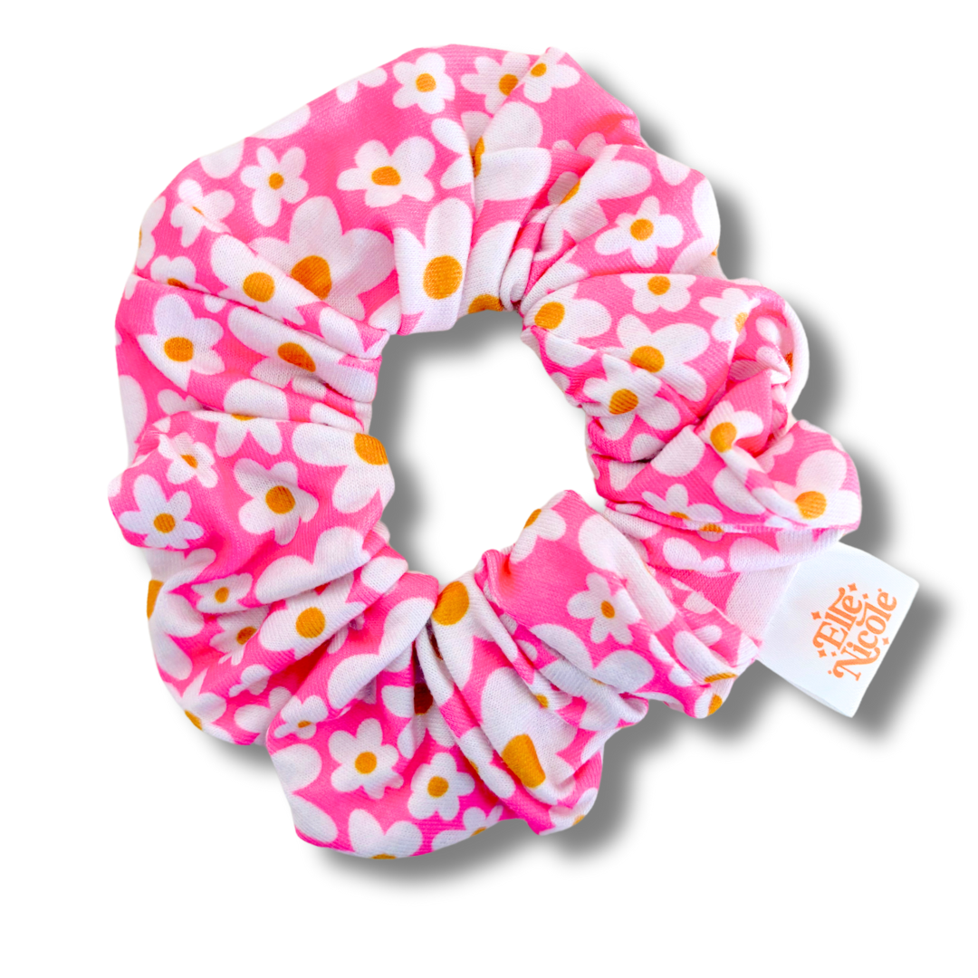 Scrunchie - Pink Daisy Pattern *new & improved extra soft fabric*