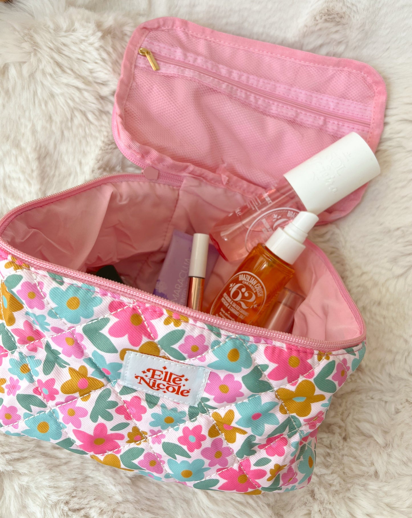 Quilted Handle Cosmetic Bag - Sage Bloom