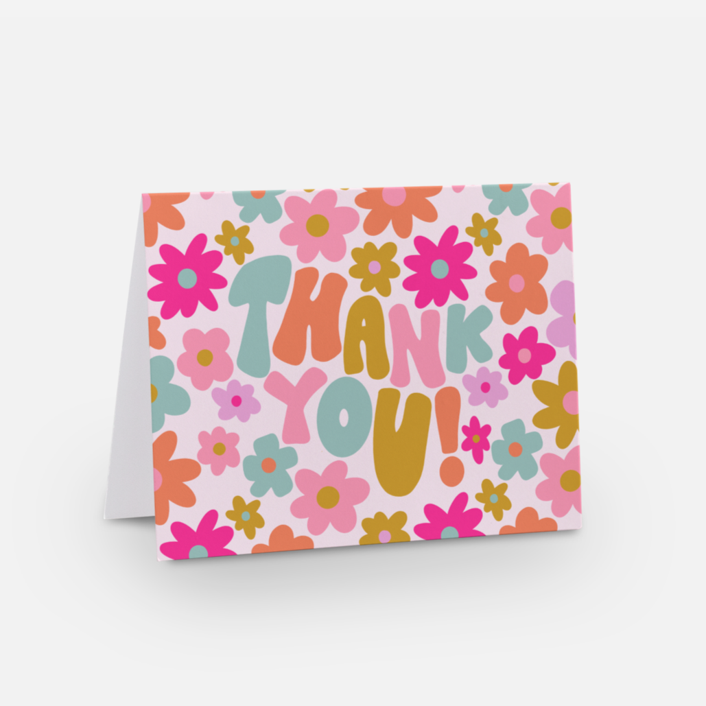 Greeting Card - Retro Floral 'Thank You'