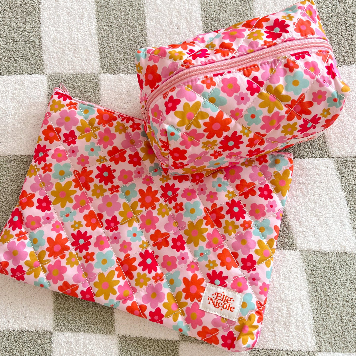 Quilted Cosmetic / Pencil Bag - Retro Florals