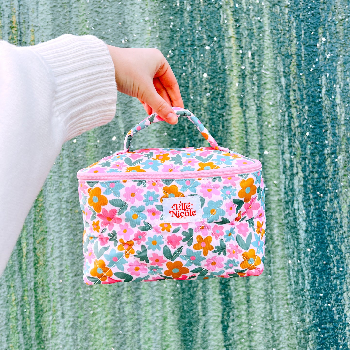 Quilted Handle Cosmetic Bag - Sage Bloom