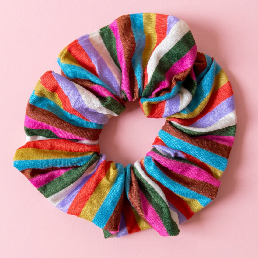 Scrunchie - Retro Rainbow Stripes *new & improved extra soft fabric*