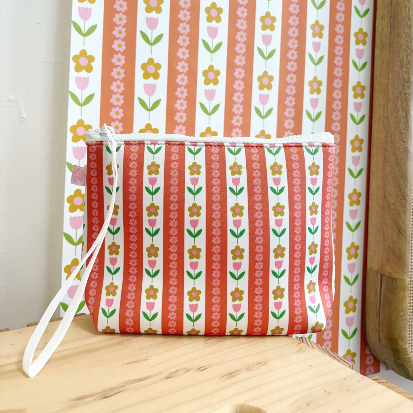 Cosmetic Bag With Wrist Strap - Tulip Stripes