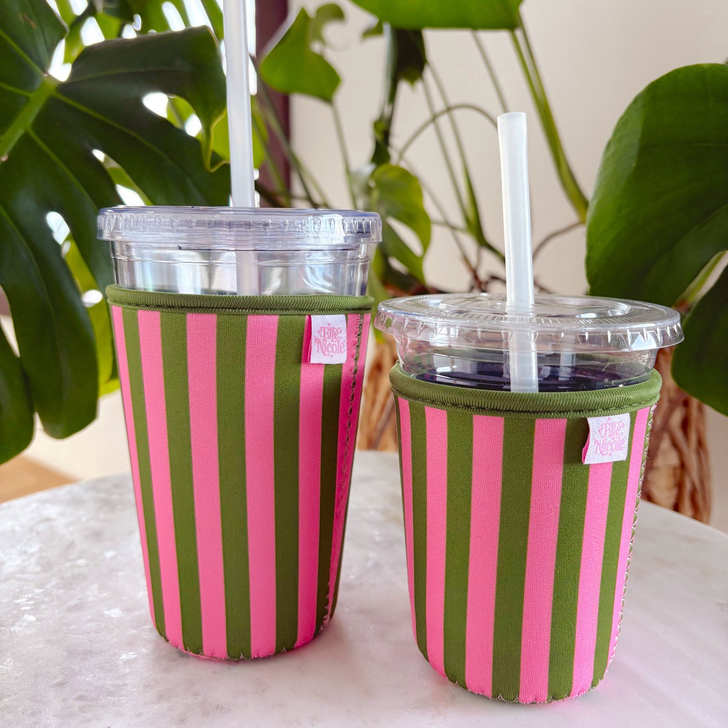 Coffee Cup Cover - Pink & Green - Iced Drink Sleeve