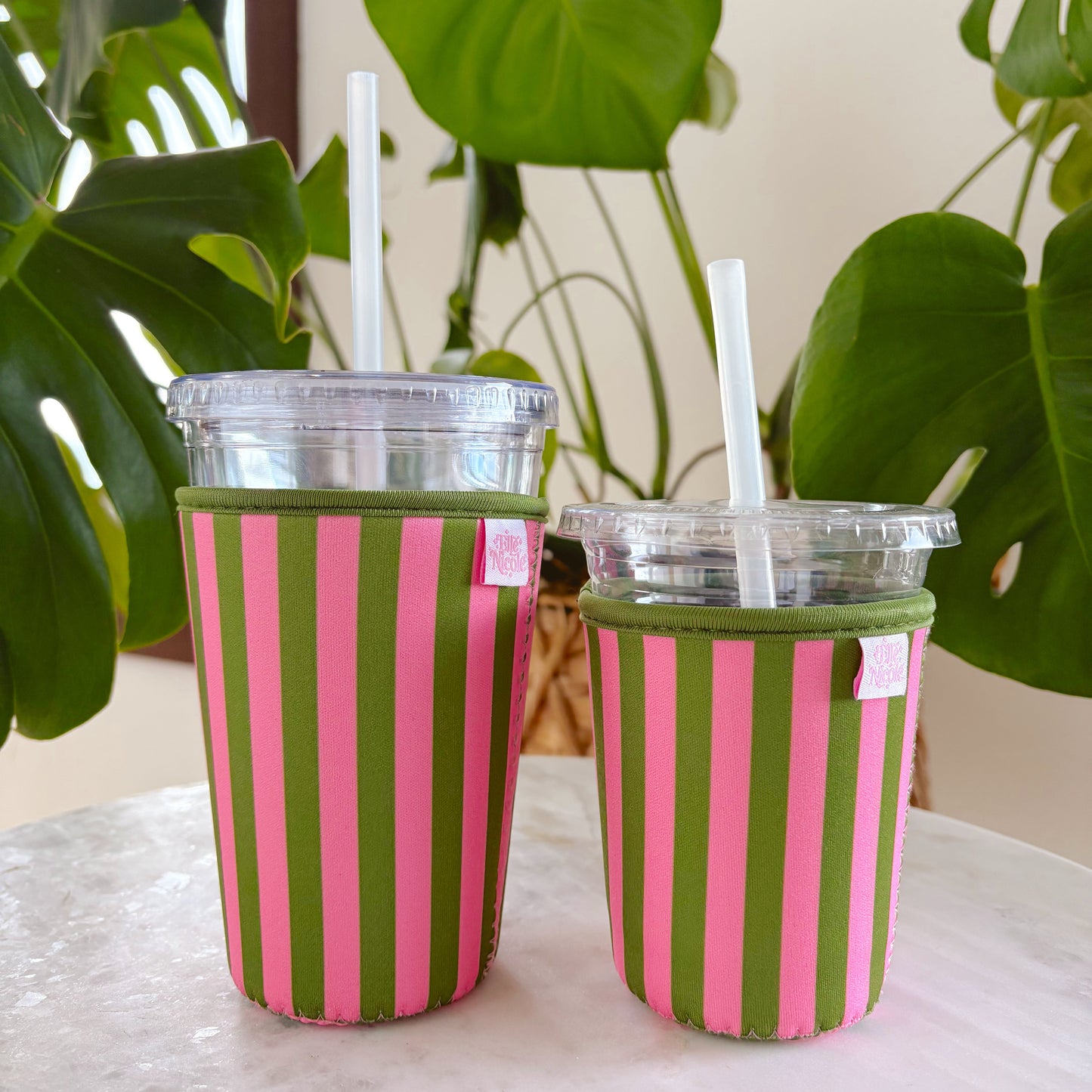Coffee Cup Cover - Pink & Green - Iced Drink Sleeve