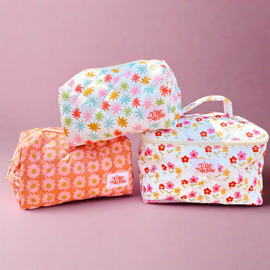 Quilted Cosmetic / Pencil Bag - Boho Daisy