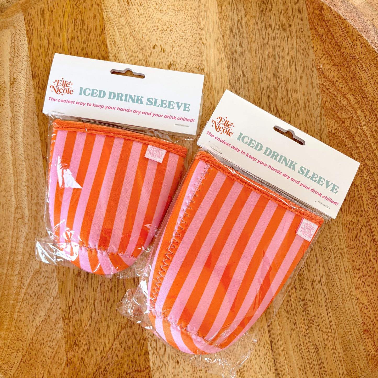 Coffee Cup Cover - Pink & Orange Stripes - Iced Drink Sleeve