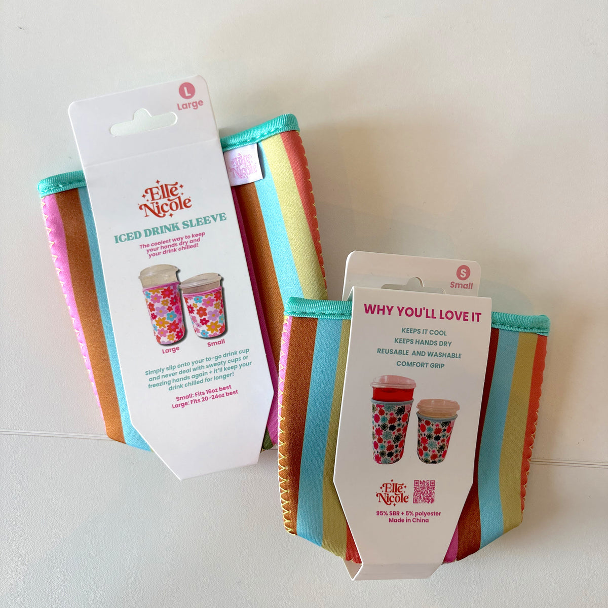Coffee Cup Cover - Retro Rainbow Stripes - Iced Drink Sleeve
