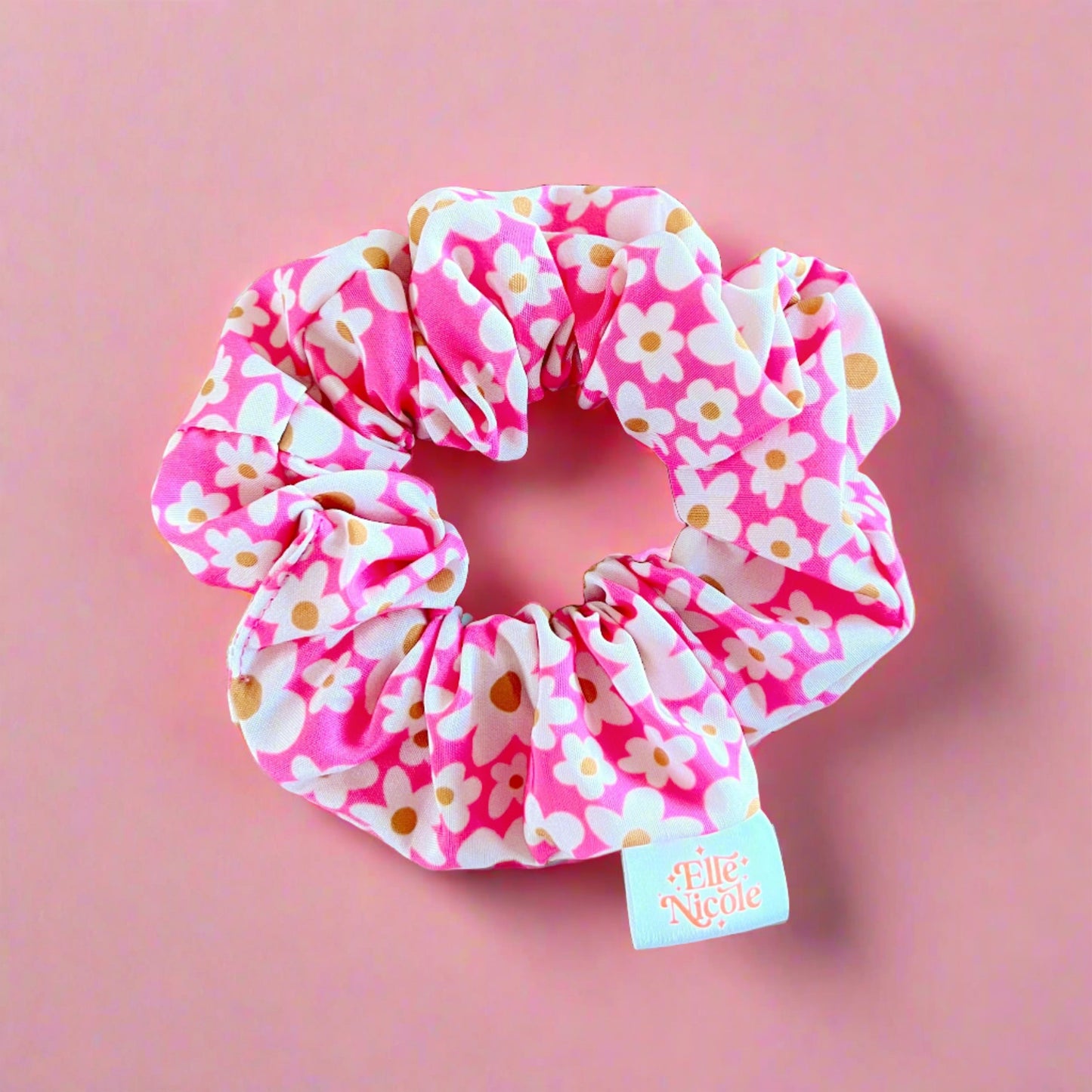 Scrunchie - Pink Daisy Pattern *new & improved extra soft fabric*
