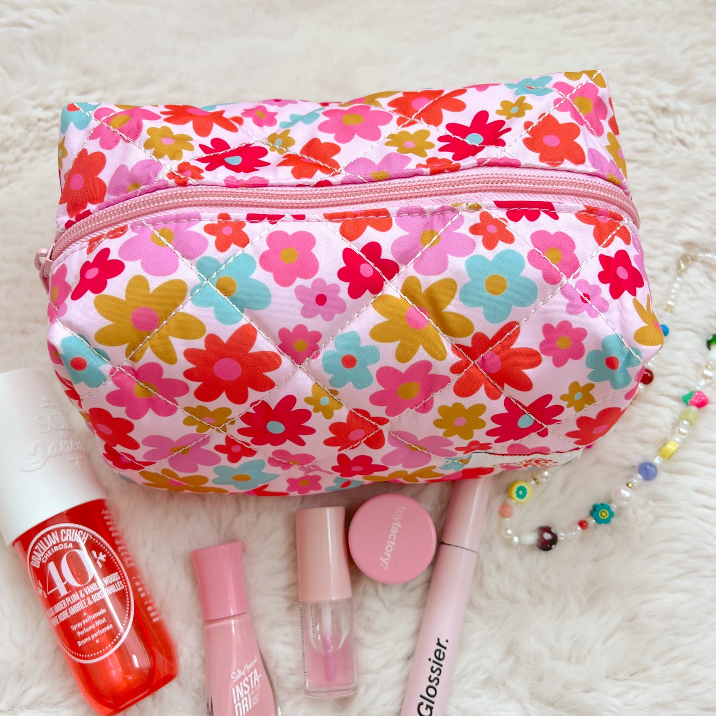 Quilted Cosmetic / Pencil Bag - Retro Florals