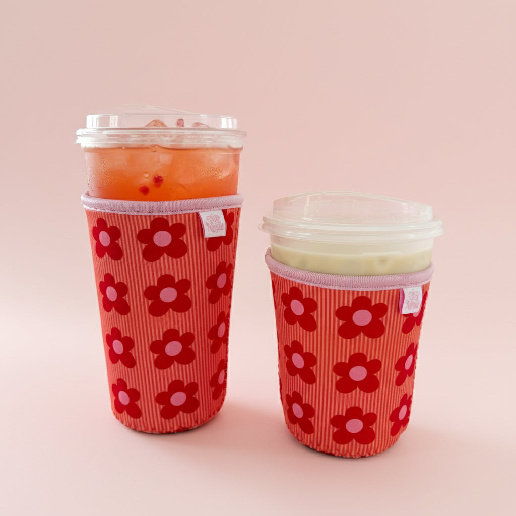 Coffee Cup Cover - Happy Striped Floral - Iced Drink Sleeve