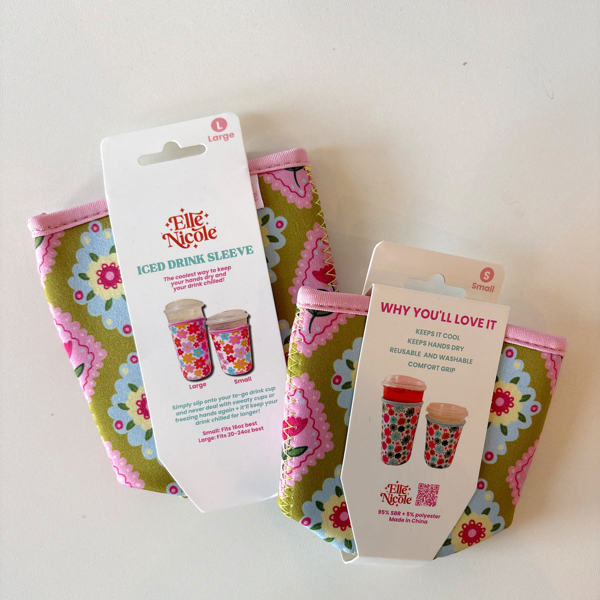 Coffee Cup Cover - Argyle Floral - Iced Drink Sleeve