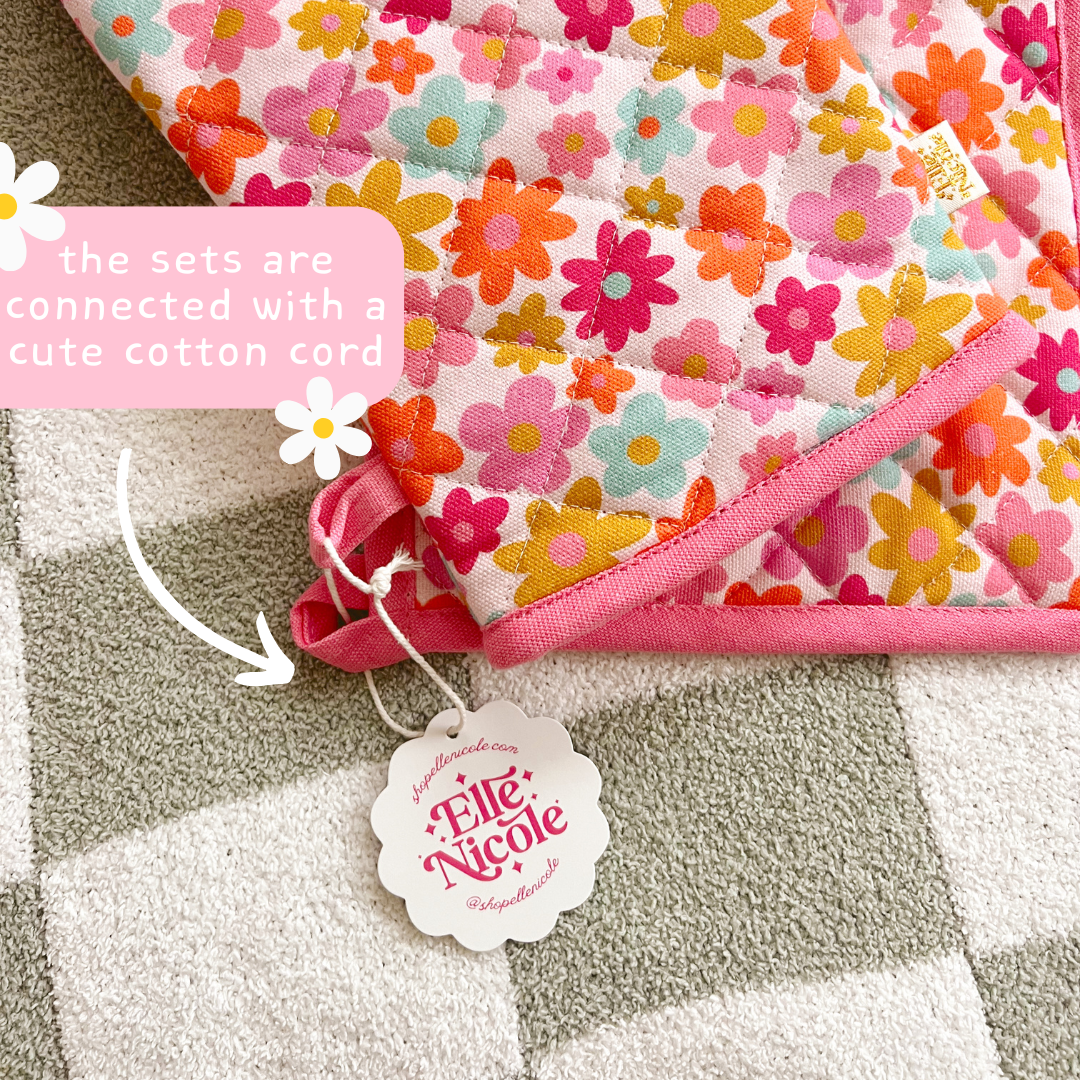 Oven Mitt + Pot holder Set - Sage Bloom