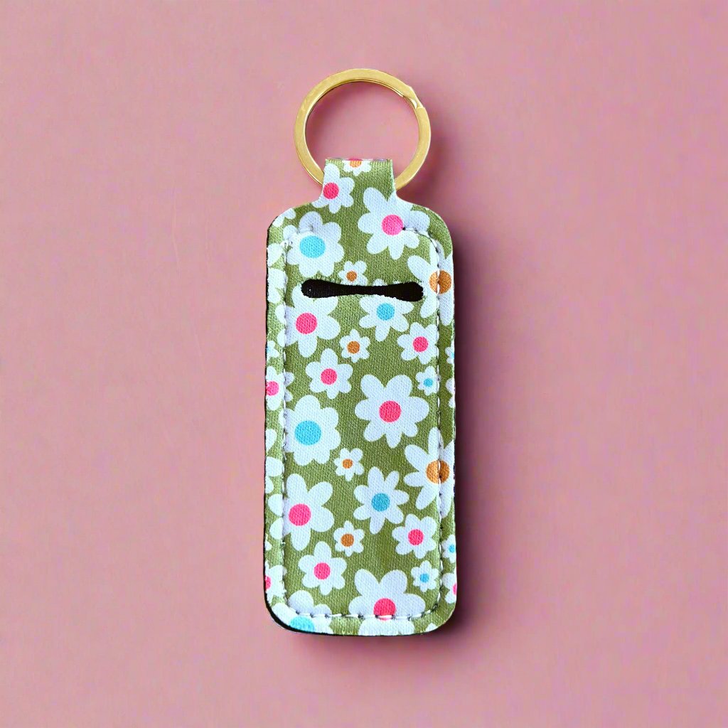 Lip Balm Keychain Holder - Green Daisy