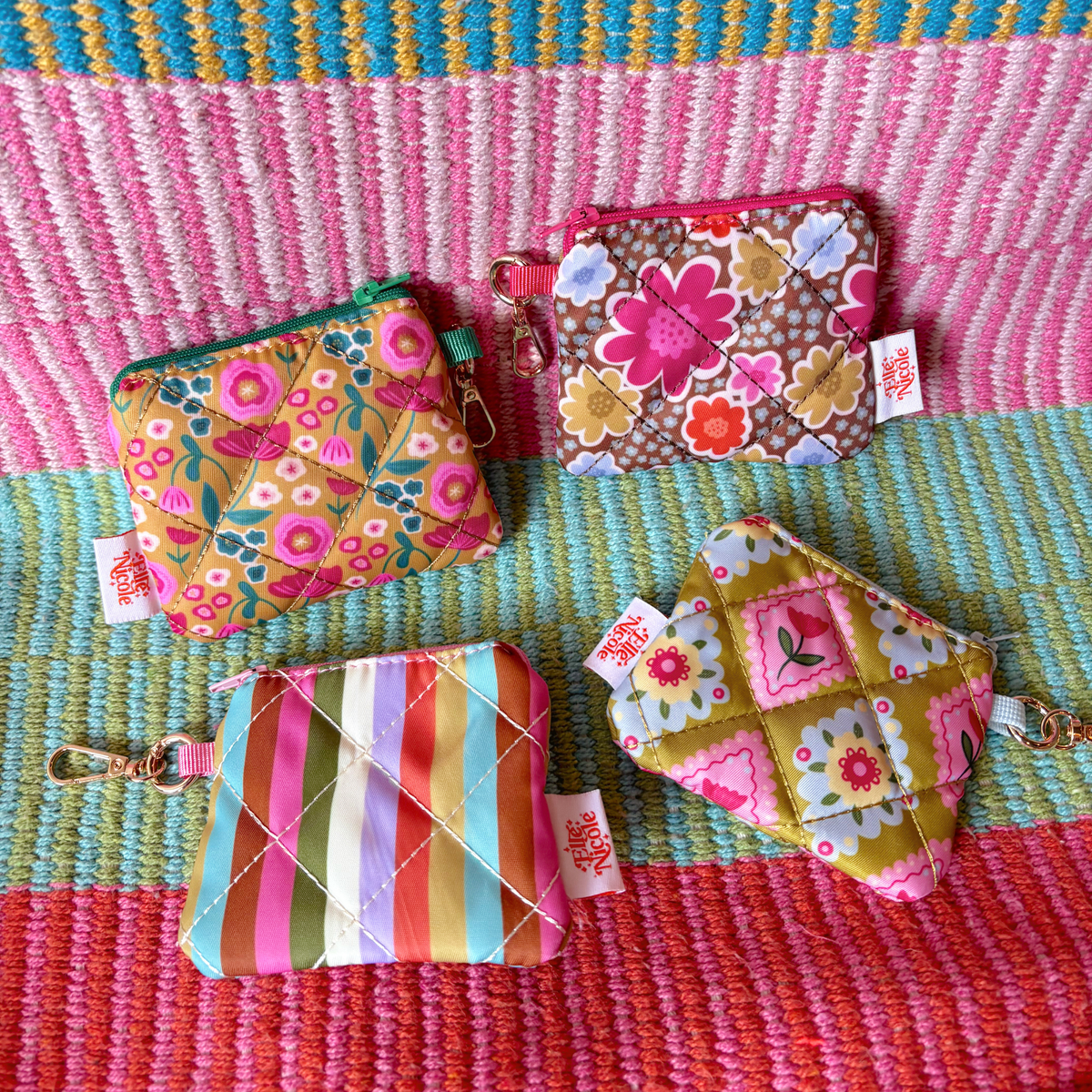 Quilted Coin Purse Keychain - Argyle Floral