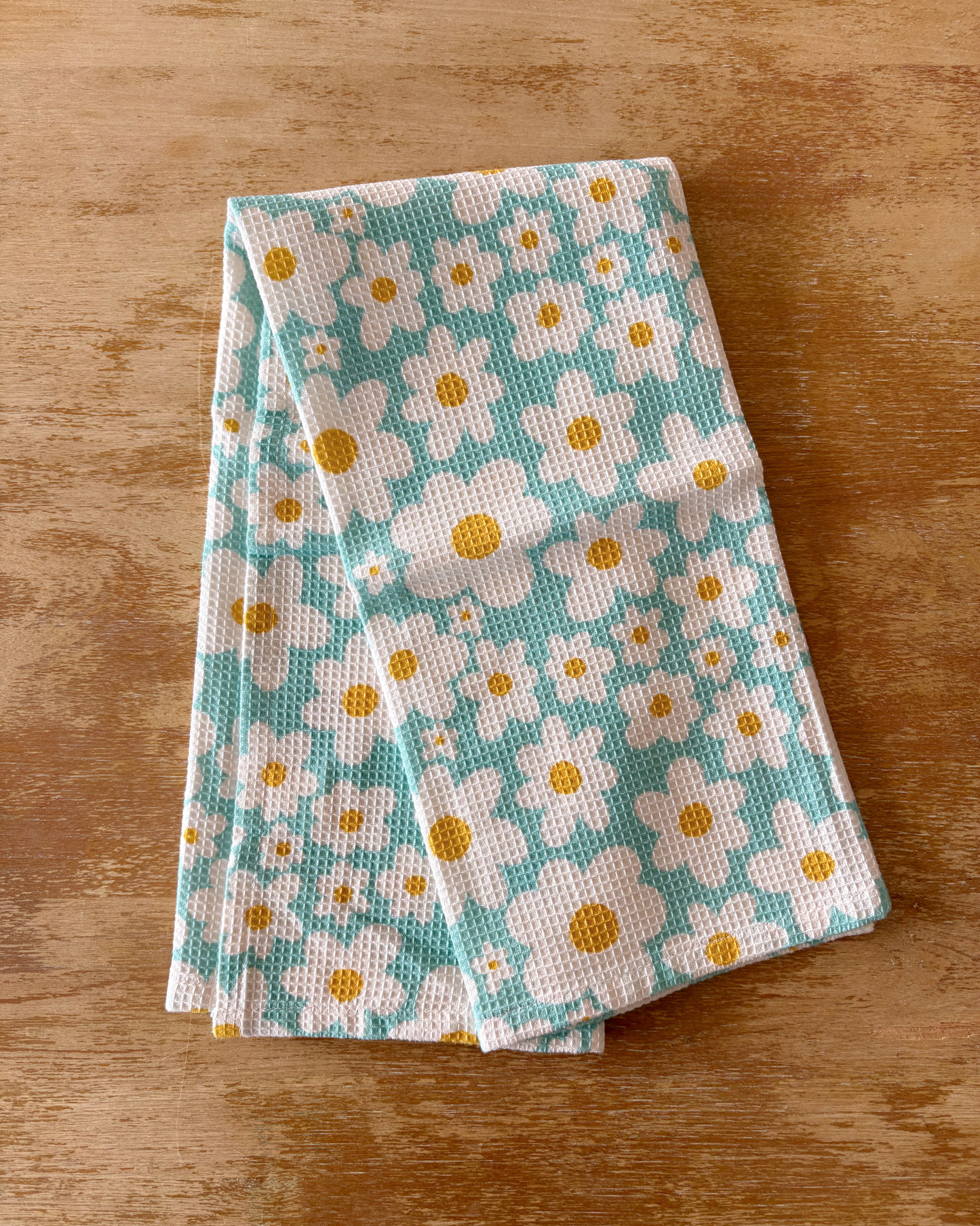 Cotton Waffle Weave Tea Towel - Blue Daisies