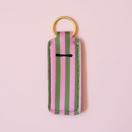 Lip Balm Keychain Holder - Pink & Green Stripes