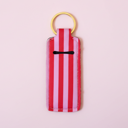 Lip Balm Keychain Holder - Pink & Red Stripes