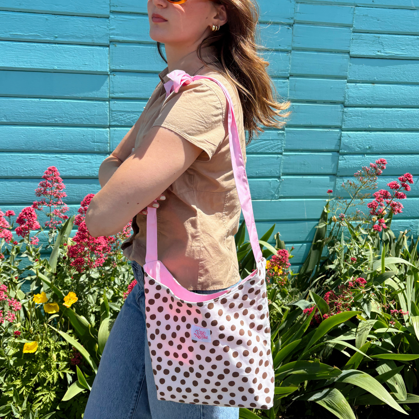 Bow Bucket Tote Bag - Brown Polka Dots