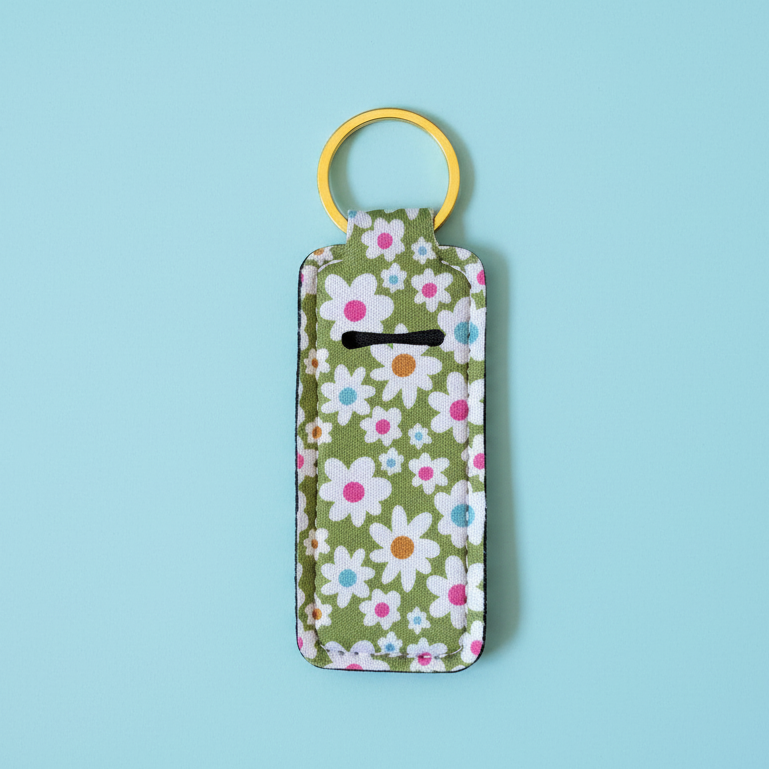 Lip Balm Keychain Holder - Green Daisy