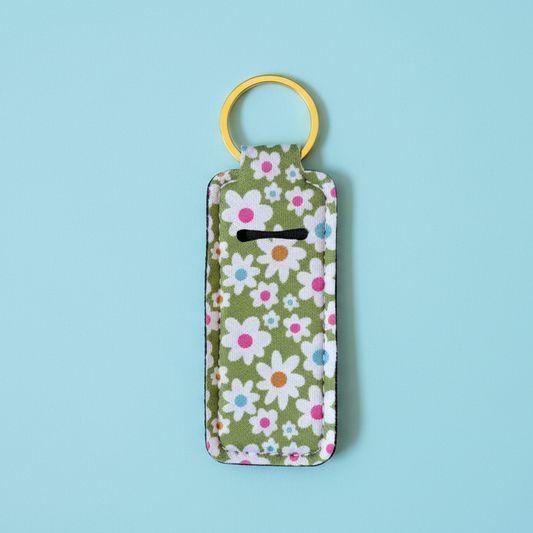 Lip Balm Keychain Holder - Green Daisy
