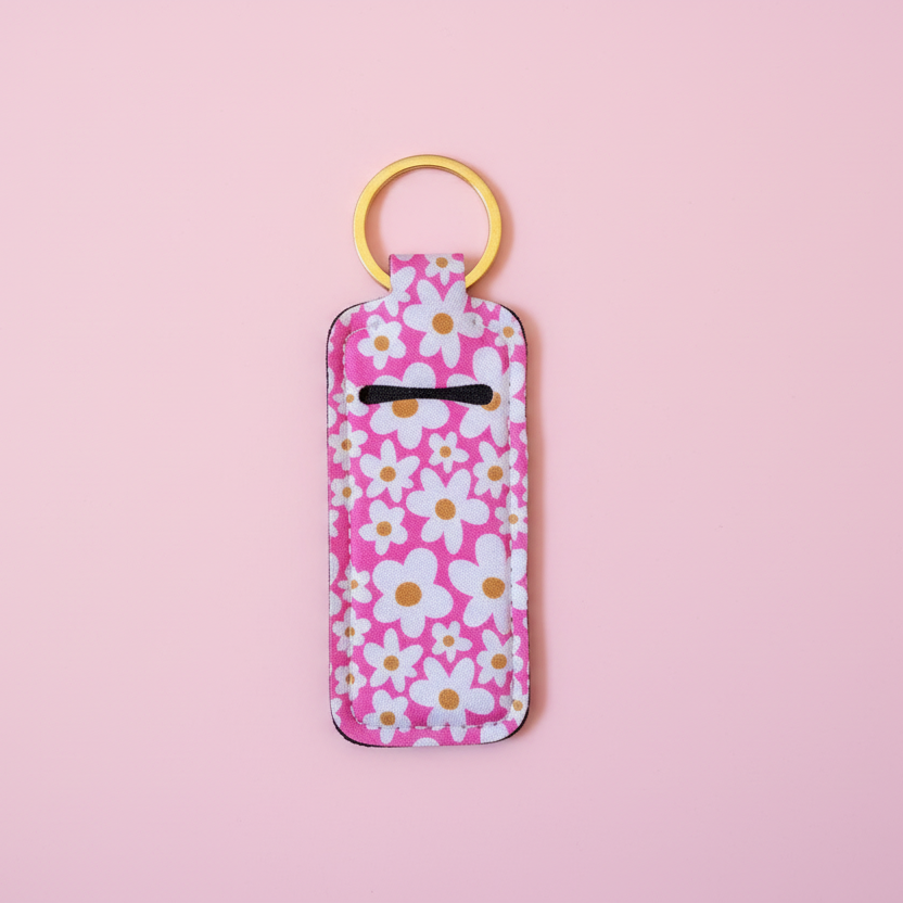 Lip Balm Keychain Holder - Pink Daisy