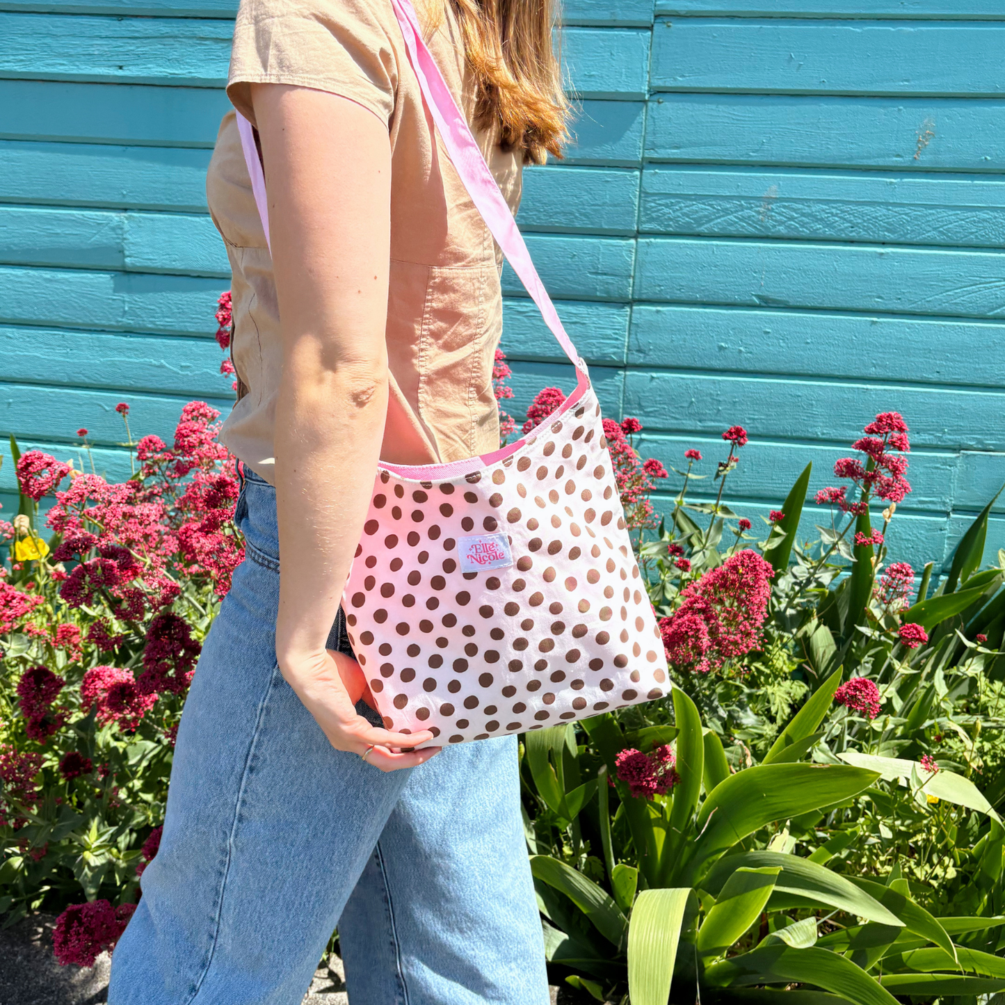 Bow Bucket Tote Bag - Brown Polka Dots