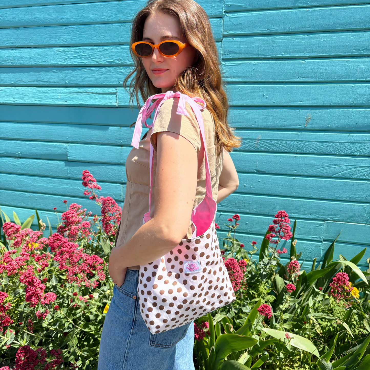 Bow Bucket Tote Bag - Brown Polka Dots