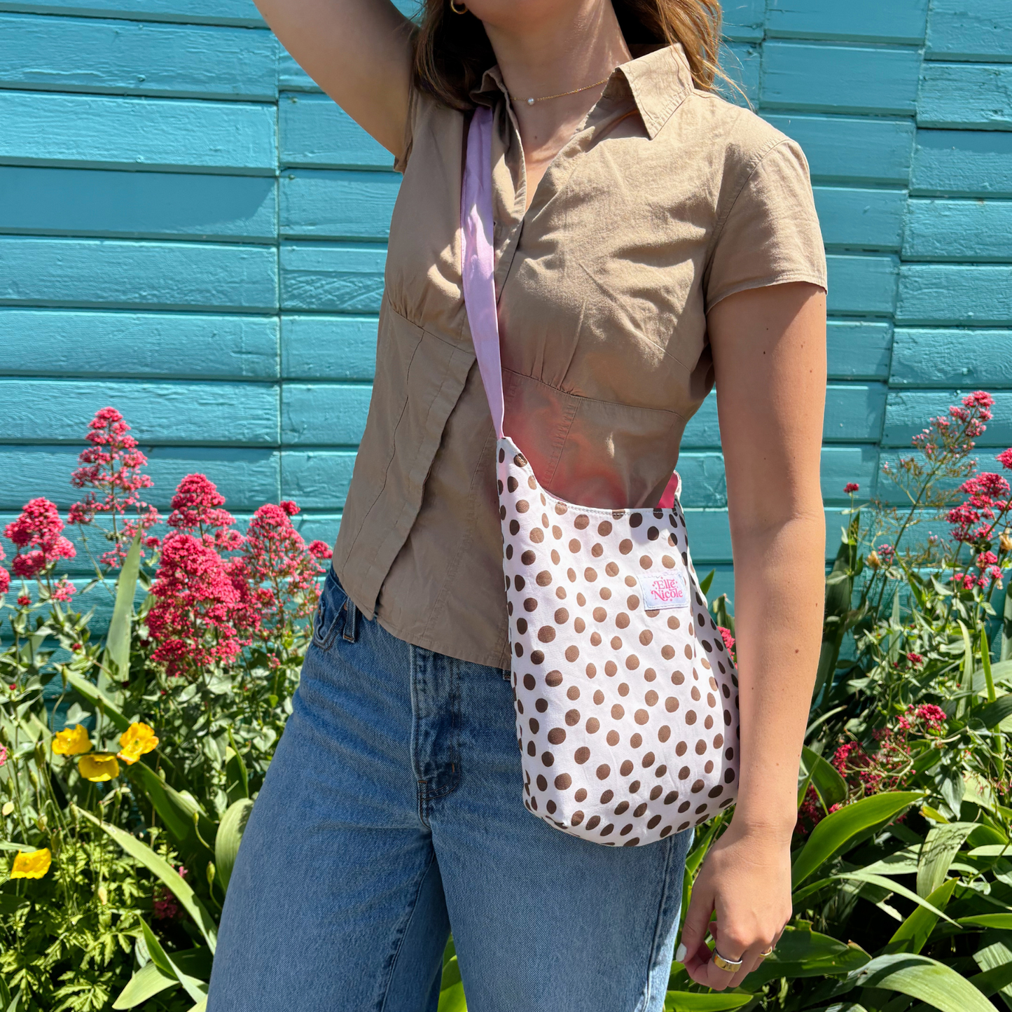 Bow Bucket Tote Bag - Brown Polka Dots
