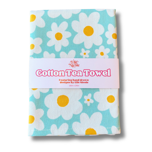 Cotton Tea Towel - Blue Daisies *new and improved*