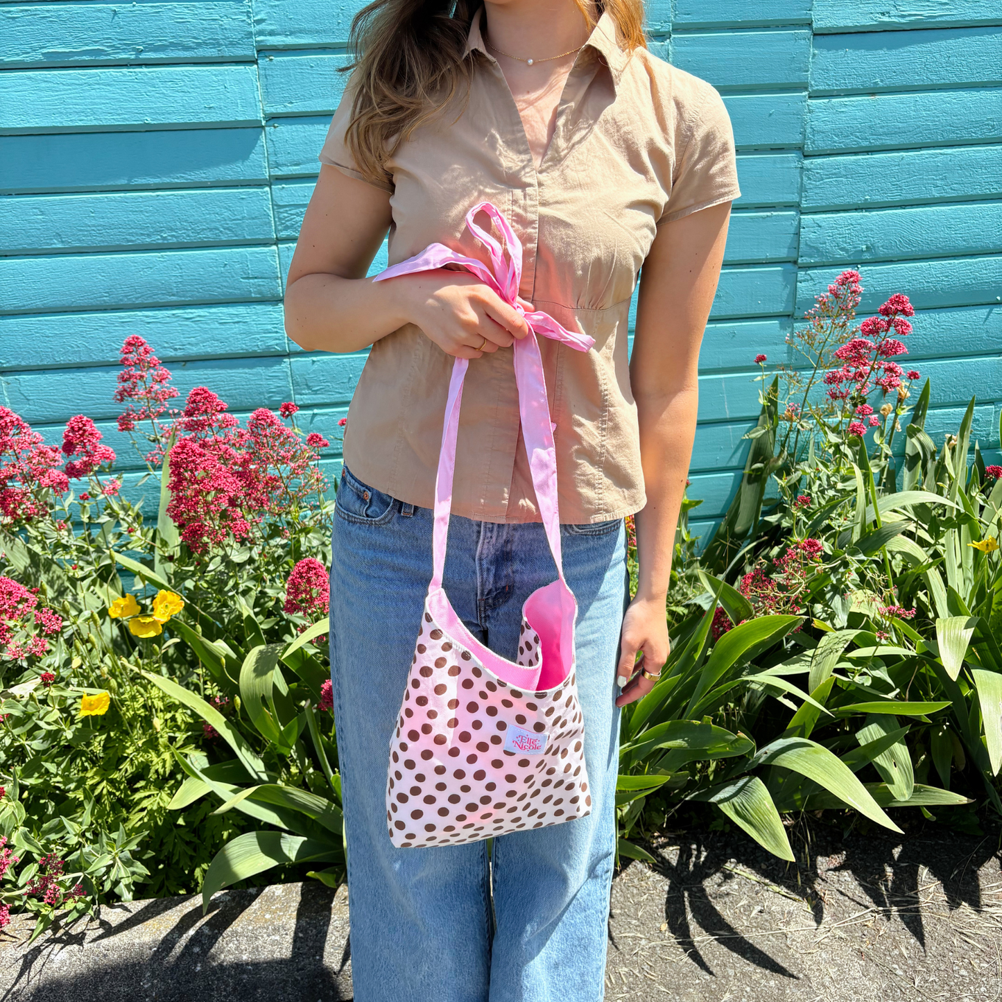 Bow Bucket Tote Bag - Brown Polka Dots
