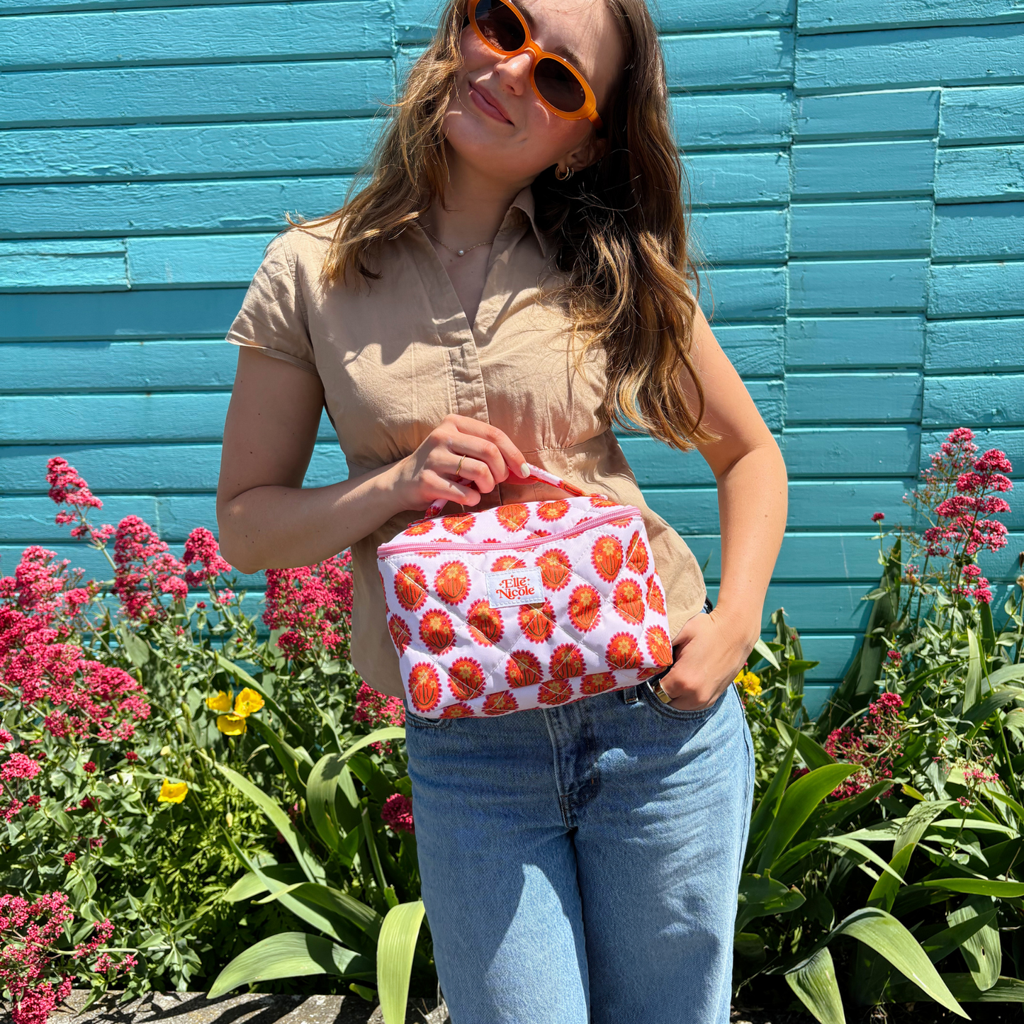 Quilted Handle Cosmetic Bag - Medallion Floral