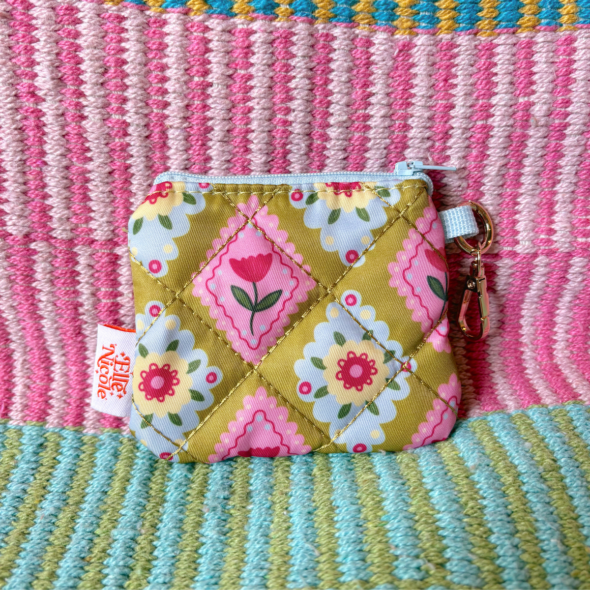 Quilted Coin Purse Keychain - Argyle Floral