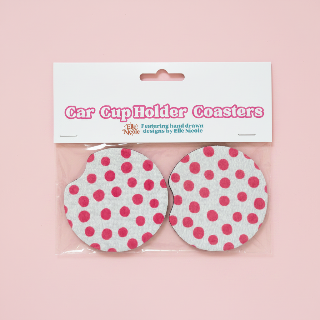 Car Cupholder Coasters - Pink Polka Dot