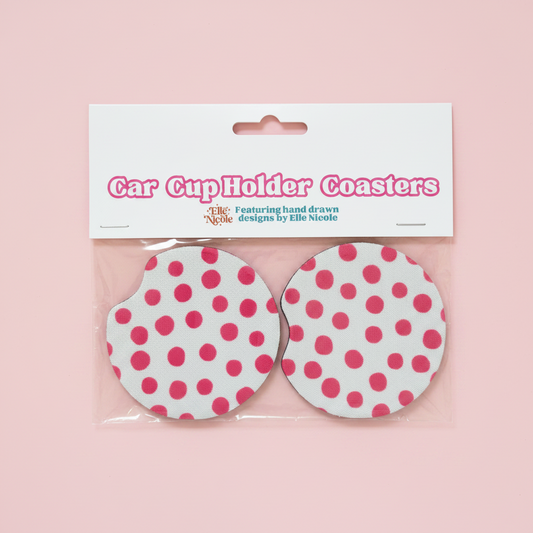 Car Cupholder Coasters - Pink Polka Dot