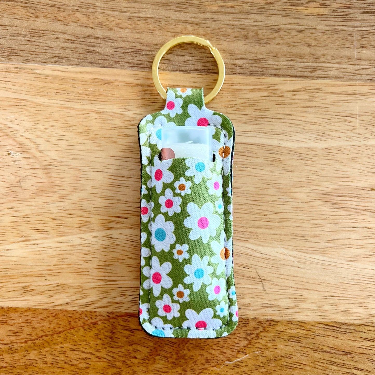 Lip Balm Keychain Holder - Green Daisy